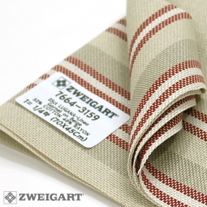 쯔바이 자수원단 25카운트-LUGANA-Linea 라인 Stripe Garnet on Beige/7664-3159