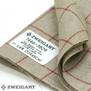 쯔바이 자수원단 32카운트-Belfast Carre-붉은색사각줄 on Raw/7666-3809