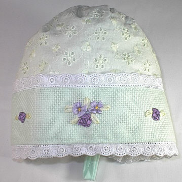 리본자수 완성품 아기모자 연두/260