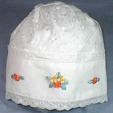 리본자수 완성품 아기모자 흰색/261