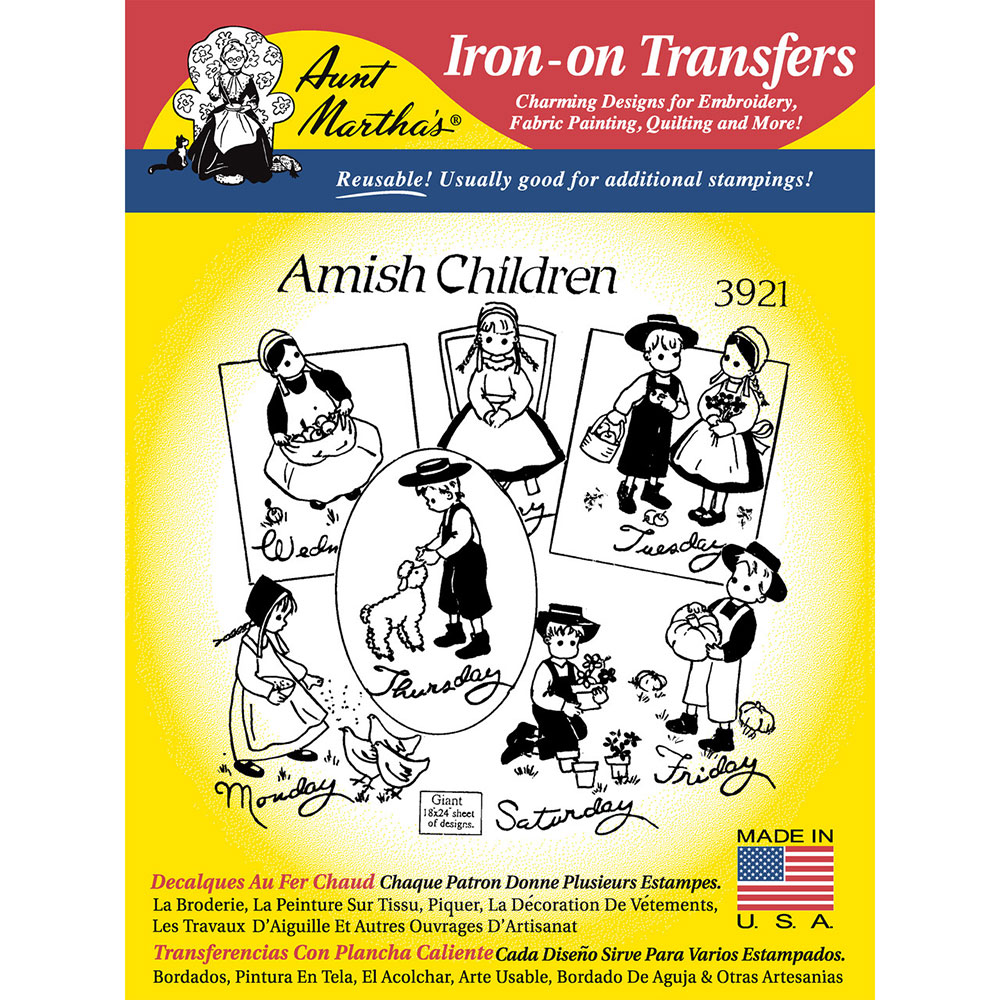 다림질 전사도안 Aunt Marthas Amish Children 1주일-ATM3921