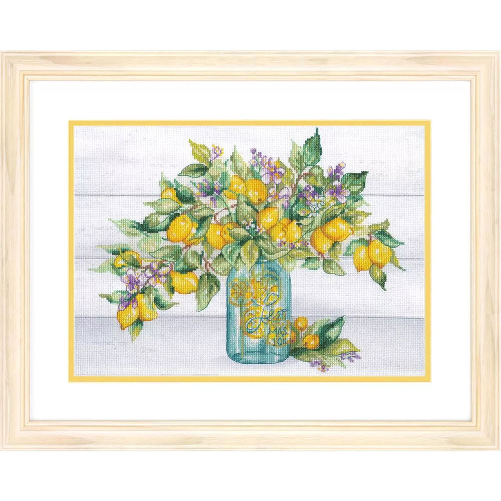 외국 십자수패키지 Dimensions/ Lemon Jar-70-35442(배경바탕만 흐릿한 프린트, 모두 수놓는 원단)