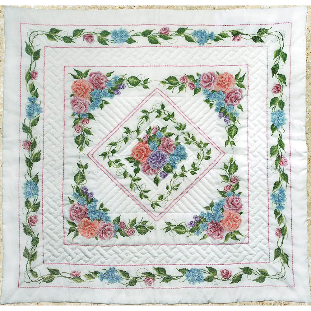 외국 십자수패키지 Bucilla/ 정사각퀼트이불 ROSE BOUQUET-43172