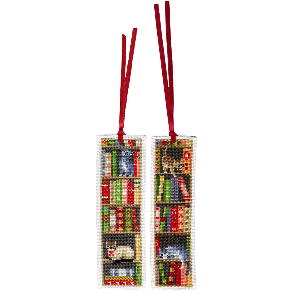 외국 십자수패키지 Vervaco/ 책갈피 Bookmarks CATS IN BOOKSHELF-0187764(2개세트)